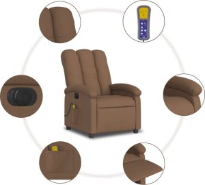vidaXL vidaXL Rozkładany fotel masujący, elektryczny, brązowy, tkanina 8