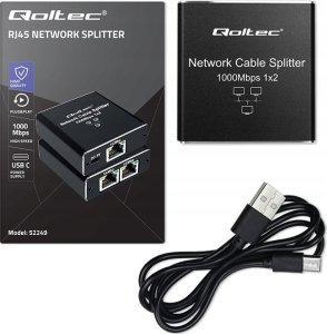 Qoltec Rozdzielacz Splitter mini SWITCH 1x2 port RJ45 | 1000Mbps | USB-C| Aluminium 3