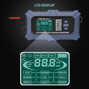 Ładowarka Qoltec Inteligentna mikroprocesorowa ładowarka z testerem baterii i funkcją naprawy 12V | 6A | LCD | Prostownik do akumulatora AGM LiFePO4 GEL 4