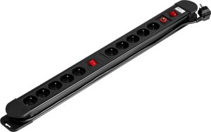 Orno Listwa zasilająca, 10 gniazd 2P+Z, kabel 3x1,5mm2, długość 1,5m,  2xWyłącznik podświetlany dwutorowy, Wyłącznik termiczny. 16A/230 VAC, Czarna 1