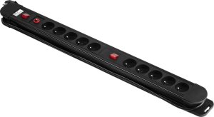 Orno Listwa zasilająca, 10 gniazd 2P+Z, kabel 3x1,5mm2, długość 1,5m,  2xWyłącznik podświetlany dwutorowy, Wyłącznik termiczny. 16A/230 VAC, Czarna 3