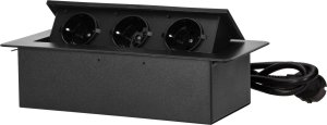 Orno Gniazdo meblowe wpuszczane w blat z płaskim frezowanym rantem i pełną spodnią zabudową oraz przewodem 1,5m,  3x2P+Z (Schuko), czarne 2