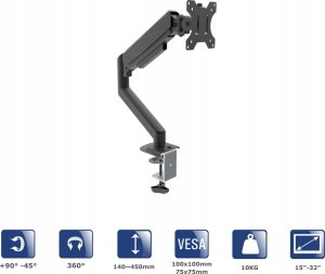 Akyga Uchwyt biurkowy do monitora Akyga AK-MB-05 regulowane ramię gazowe 10kg VESA 75x75mm / 100x100mm 15-32" 2