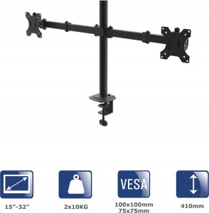 Akyga Uchwyt biurkowy na dwa monitory Akyga AK-MB-02 ramiona 2x10kg VESA 75x75mm / 100x100mm 15-32" 2