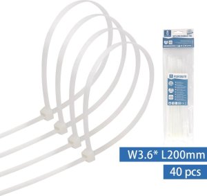 Organizer Aigostar  Nylonowa opaska zaciskowa 40 szt. 3,6x200 mm biała Nylonowa opaska zaciskowa 40 szt. 3,6x200 mm biała 2