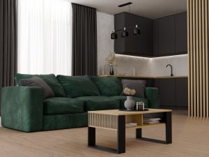 Topeshop STOLIK KAWOWY ŁAWA MODERN 2P SLIM DĄB ARTISAN CZERŃ LAMELE 3