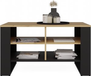 Topeshop STOLIK KAWOWY ŁAWA MODERN 4P SLIM DĄB ARTISAN CZERŃ FREZY 2