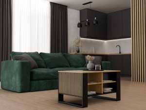 Topeshop STOLIK KAWOWY ŁAWA MODERN 4P SLIM DĄB ARTISAN CZERŃ FREZY 3