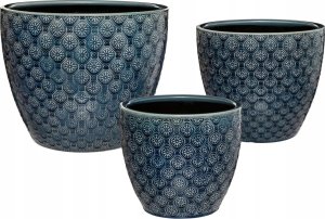 Atmosphera Doniczki ceramiczne, 3 sztuki, granatowe ze zdobieniami 1