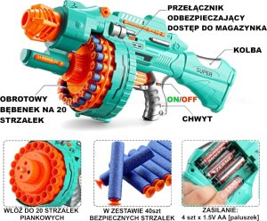 tomdorix NERF Wyrzutnia Blaster Pistolet Karabin Elektryczny AUTOMATYCZNY Na Strzałki 6
