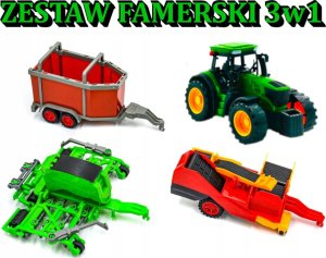 tomdorix Zestaw Farmerski 3w1 Traktor z Napędem + Kultywator +Przyczepa Dla Zwierząt +Kombajn do Ziemniaków 3