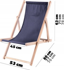 Kadax KADAX Leżak Drewniany Ogrodowy Plażowy Składany Granat Leżaki 2x Polski Producent 3
