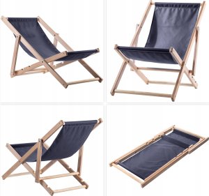 Kadax KADAX Leżak Drewniany Ogrodowy Plażowy Składany Granat Leżaki 2x Polski Producent 4