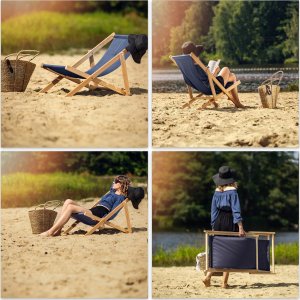 Kadax KADAX Leżak Drewniany Ogrodowy Plażowy Składany Granat Leżaki 2x Polski Producent 6