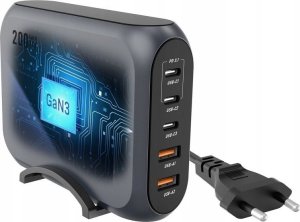 Ładowarka ForCell FORCELL F-ENERGY GaN III VT-51 ładowarka biurkowa 3 x Typ C + 2 x USB A PD QC4.0 SFC2.0 5A 200W szara 2