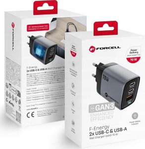 Ładowarka ForCell FORCELL F-ENERGY GaN III VT-37 ładowarka sieciowa z wyświetlaczem LCD 2 x Typ C + USB A PD QC4.0 SAM SFC2.0 3,45A 70W szara 4
