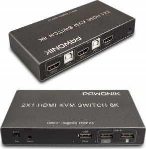 Konsola KVM Pawonik KONSOLA KVM HDMI 2.1 PRZEŁĄCZNIK SWITCH 4K 120HZ 8K 2 KOMPUTERY - 1 MONITOR 1