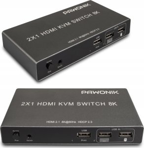 Konsola KVM Pawonik KONSOLA KVM HDMI 2.1 PRZEŁĄCZNIK SWITCH 4K 120HZ 8K 2 KOMPUTERY - 1 MONITOR 3
