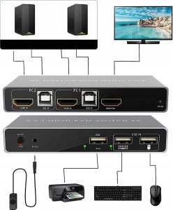 Konsola KVM Pawonik KONSOLA KVM HDMI 2.1 PRZEŁĄCZNIK SWITCH 4K 120HZ 8K 2 KOMPUTERY - 1 MONITOR 9