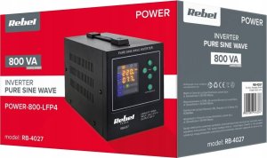 Przetwornica Rebel Zasilacz awaryjny Rebel POWER-800-LFP4 - przetwornica z czystym przebiegiem sinusoidalnym i funkcją ładowania  12V 230V 800VA/500W 2