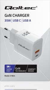 Ładowarka Qoltec Ładowarka sieciowa 35W GaN | 5-20V | 1.5-3A | 1xUSB-C PD | 1xUSB QC 3.0 | Biała 13