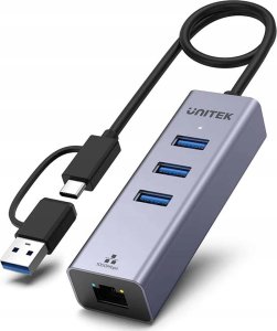 HUB USB Unitek Unitek Hub USB C 4w1 Ethernet 3 x USB A 5 Gbps z adapterem USB A 3