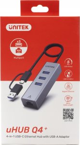 HUB USB Unitek Unitek Hub USB C 4w1 Ethernet 3 x USB A 5 Gbps z adapterem USB A 4