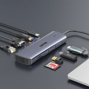 HUB USB Unitek 9w1 USB C Gigabit Ethernet HDMI VGA 3x USB A czytnik kart PD 100W 13