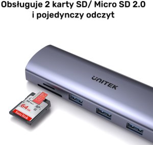 HUB USB Unitek 9w1 USB C Gigabit Ethernet HDMI VGA 3x USB A czytnik kart PD 100W 14