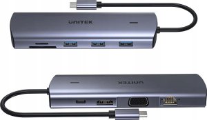 HUB USB Unitek 9w1 USB C Gigabit Ethernet HDMI VGA 3x USB A czytnik kart PD 100W 4
