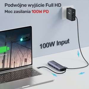 HUB USB Unitek 9w1 USB C Gigabit Ethernet HDMI VGA 3x USB A czytnik kart PD 100W 9