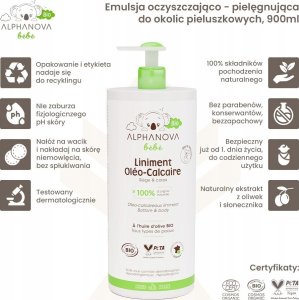 Alphanova Bebe Alphanova Bebe Bio, Emulsja oczyszczająca z kompleksem pielęgnacyjnym do okolic pieluszkowych, 900ml 3