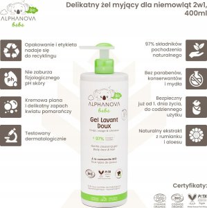 Alphanova Bebe Bio* Delikatny żel myjący dla niemowląt 2 w 1 400ml 2