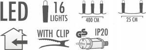 Lampki choinkowe Christmas Gifts LAMPKI CHOINKOWE ŁAŃCUCH ŚWIETLNY ŚWIECZKI 16 LED CIEPŁY BIAŁY 2