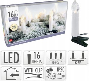 Lampki choinkowe Christmas Gifts LAMPKI CHOINKOWE ŁAŃCUCH ŚWIETLNY ŚWIECZKI 16 LED CIEPŁY BIAŁY 4