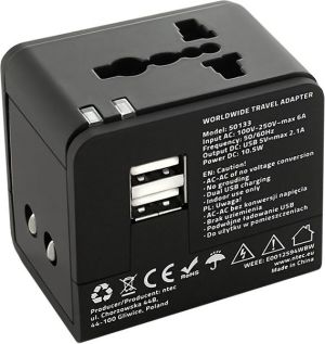 Qoltec Uniwersalny adapter podróżny 10.5W, 2xUSB (50133) 4