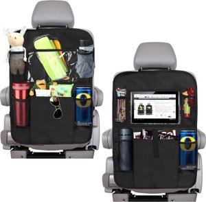 4kom.pl Organizer x2 samochodowy na fotel pokrowiec podróżny do auta ochraniacz osłona Czarny 3