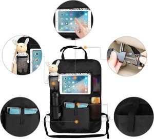 4kom.pl Organizer x2 samochodowy na fotel pokrowiec podróżny do auta ochraniacz osłona Czarny 5