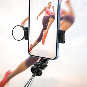 Selfie stick 4kom.pl Selfie stick Uchwyt na telefon statyw z podwójną lampą Ring LED Tripod z pilot Bluetooth Czarny 12