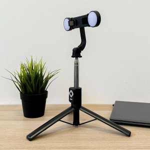 Selfie stick 4kom.pl Selfie stick Uchwyt na telefon statyw z podwójną lampą Ring LED Tripod z pilot Bluetooth Czarny 16