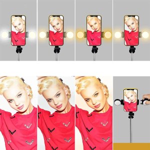 Selfie stick 4kom.pl Selfie stick Uchwyt na telefon statyw z podwójną lampą Ring LED Tripod z pilot Bluetooth Czarny 6