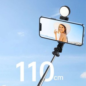 Selfie stick 4kom.pl Selfie stick Uchwyt na telefon statyw z podwójną lampą Ring LED Tripod z pilot Bluetooth Czarny 8