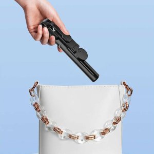 Selfie stick 4kom.pl Selfie stick Uchwyt na telefon statyw z podwójną lampą Ring LED Tripod z pilot Bluetooth Czarny 9