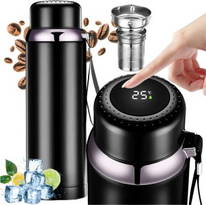 4kom.pl Termos butelka bidon termiczny 800ml do kawy herbaty yerba mate LED sitko smyczka Alogy wyświetlacz Czarny 1