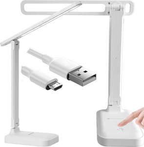 Lampka biurkowa 4kom.pl Lampka LED nocna na biurko biurkowa do czytania lampa dotykowa regulowana 3 tryby bezprzewodowa kabel USB biała 1