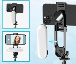 Selfie stick 4kom.pl Kijek Selfie Stick uchwyt do telefonu zdjęć statyw Tripod L15 z Lampa LED + Pilot Bluetooth na telefon Czarny 12
