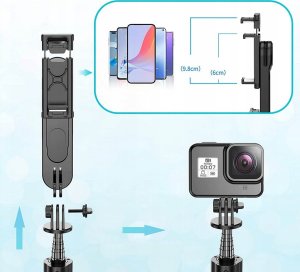 Selfie stick 4kom.pl Kijek Selfie Stick uchwyt do telefonu zdjęć statyw Tripod L15 z Lampa LED + Pilot Bluetooth na telefon Czarny 4