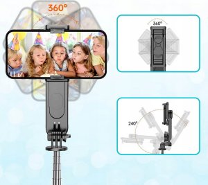 Selfie stick 4kom.pl Kijek Selfie Stick uchwyt do telefonu zdjęć statyw Tripod L15 z Lampa LED + Pilot Bluetooth na telefon Czarny 5
