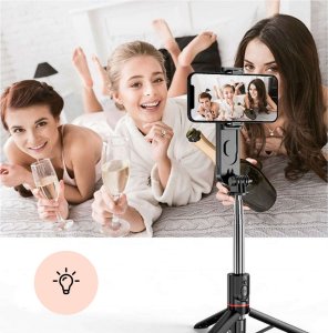 Selfie stick 4kom.pl Kijek Selfie Stick uchwyt do telefonu zdjęć statyw Tripod L15 z Lampa LED + Pilot Bluetooth na telefon Czarny 9