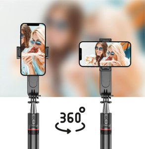 Selfie stick 4kom.pl Kijek Selfie Stick uchwyt do telefonu zdjęć statyw Tripod L15 z Lampa LED + Pilot Bluetooth na telefon Czarny 10